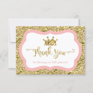 Little Princess Thank You Card, Pink, Faux Glitter Card
