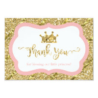 Little Princess Thank You Card, Pink, Faux Glitter Card