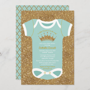 Little Princess Turquoise Glitter Gold Baby Shower Invitation