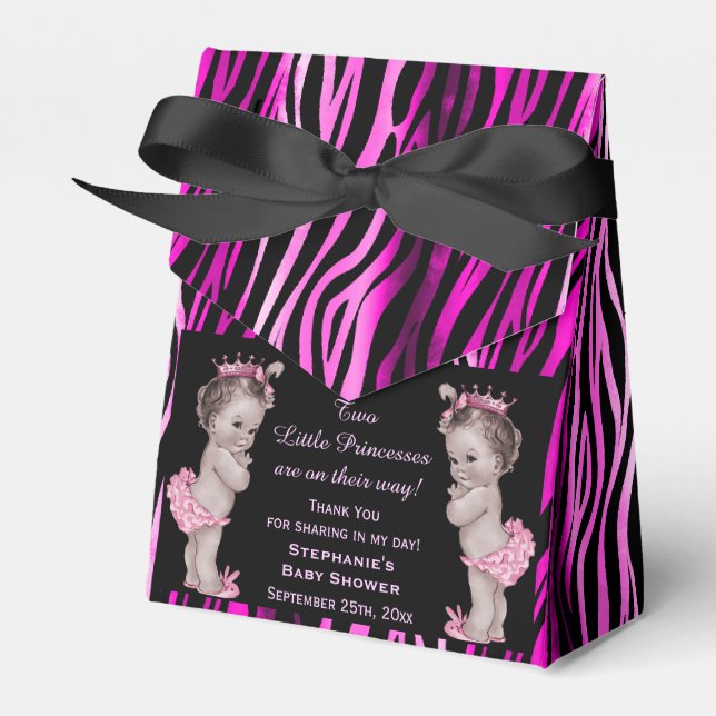 Little Princess Twins Baby Shower Zebra Pattern Favor Boxes (Front Side)