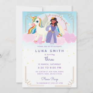 Little Princess Unicorn Colorful Rainbow Birthday Invitation