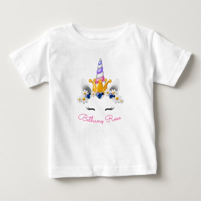Little Princess Unicorn Crown and Scepter Flowers Baby T-Shirt (Front)