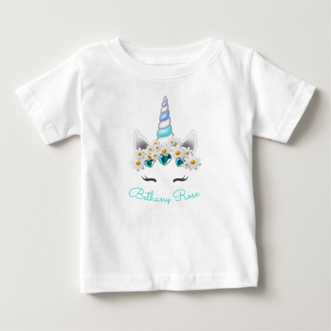 Little Princess Unicorn Crown Turquoise Flower Baby T-Shirt (Front)