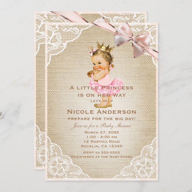 Little Princess Vintage Baby Girl Rustic Shower Invitation (Front/Back)