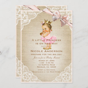 Little Princess Vintage Baby Girl Rustic Shower Invitation