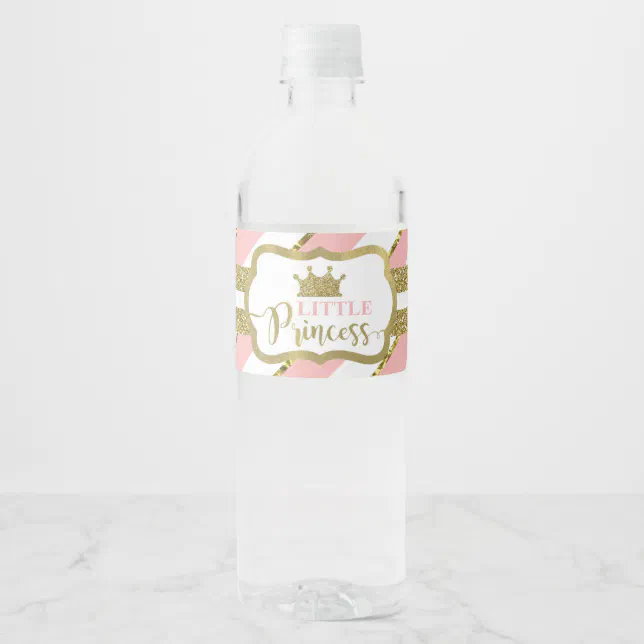 Little Princess Water Bottle Label, Pink, Gold Water Bottle Label Zazzle