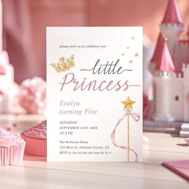 Little Princess Watercolor Crown and Wand Birthday Invitation (Creator Uploaded)