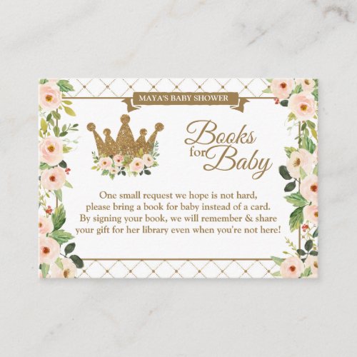 Little Princess White Blush Floral Babys Library Enclosure Card