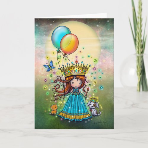 Little Princess with Balloons Whimsical Art Card