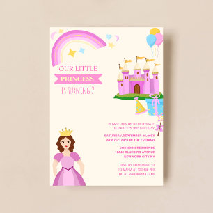 little princess with castle cute kid's birthday invitation