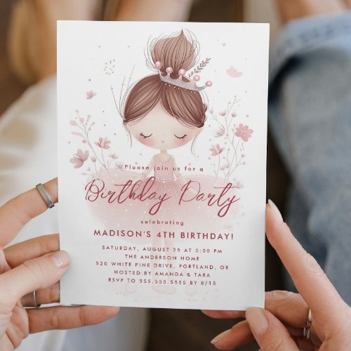 Little Princesses Ballerina Pink Birthday Party  Invitation