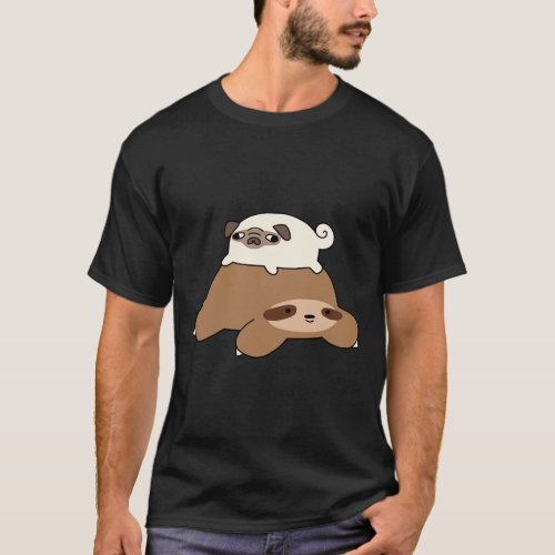 Little Pug And Sloth Sticker T-Shirt