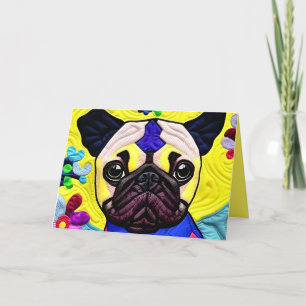 Little Pug Puppy Quilt Like Design Birthday Card