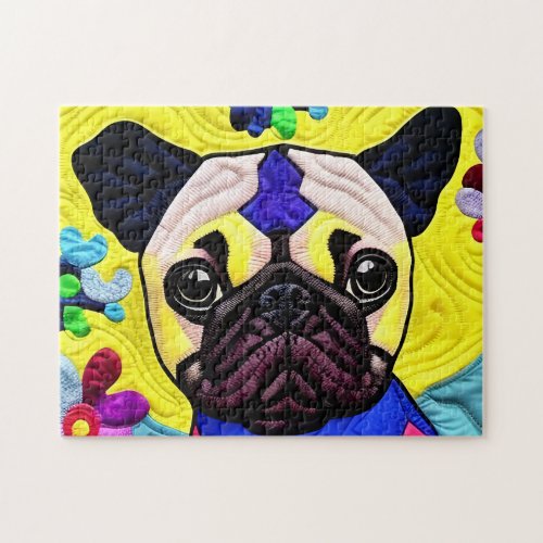 Little Pug Puppy Quilt Like Design Jigsaw Puzzle