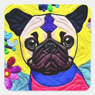 Little Pug Puppy Quilt Like Design Square Sticker