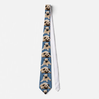 Little Pugs on Denim Stripes Tie