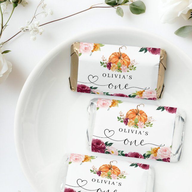 Little pumpkin 1st birthday burgundy floral fall hershey's miniatures (Creator Uploaded)