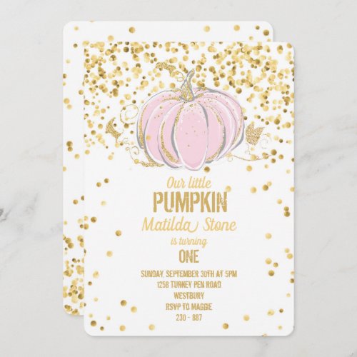 Little Pumpkin 1st birthday confetti invitation