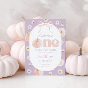 Little Pumpkin 1st Birthday Daisies Purple Bow Invitation