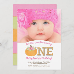 Little Pumpkin 1st Birthday Fall Photo Invitation