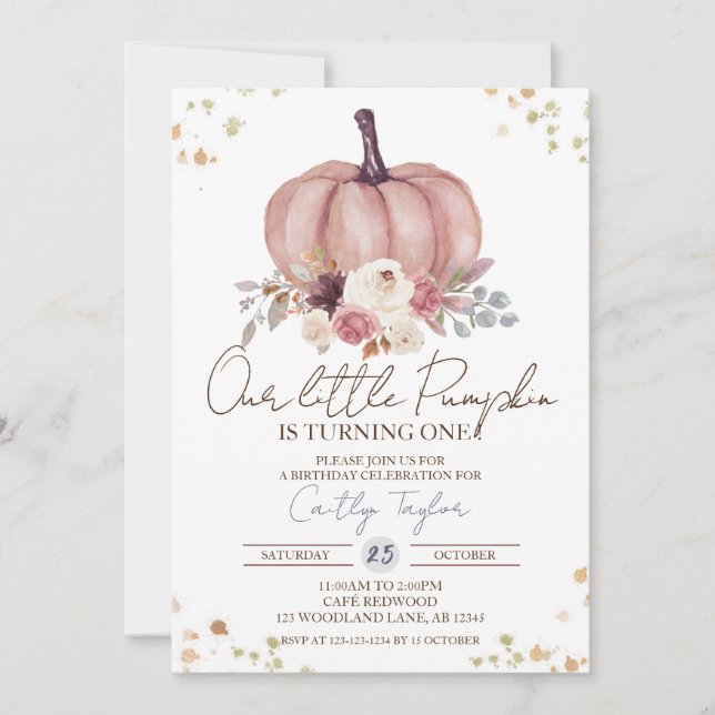 Little Pumpkin 1st Birthday, Floral First Birthday Invitation (Front)