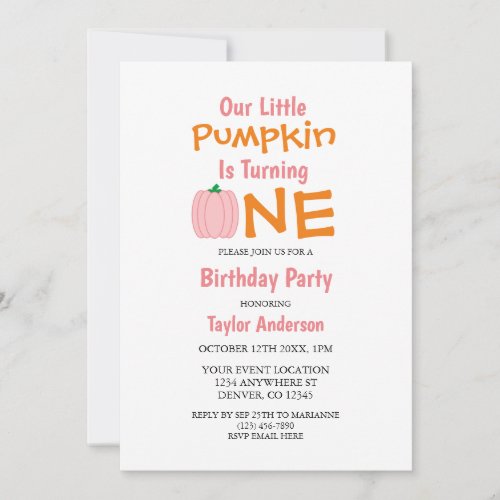 Little Pumpkin 1st Birthday Invitation