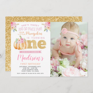 Little Pumpkin 1st Birthday Invitation with Photo