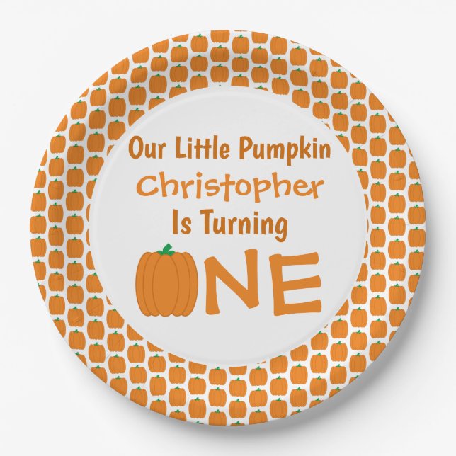 Little Pumpkin 1st Birthday Paper Plates (Front)
