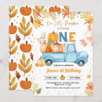 Little Pumpkin 1st Birthday Party Boy Blue Truck