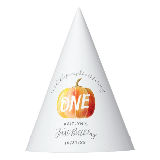 Little Pumpkin 1st Birthday Party Hat (Front)