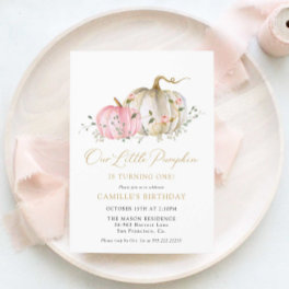 Little Pumpkin 1st Birthday Pink Floral Invitation