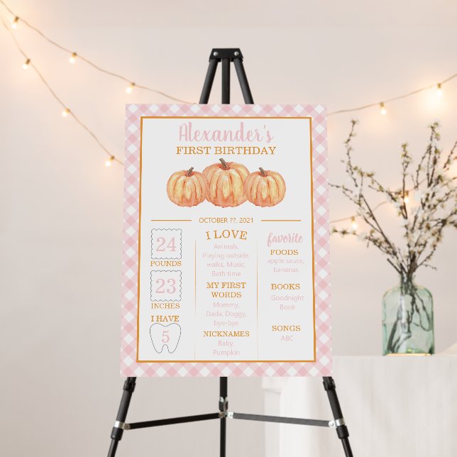 Little Pumpkin 1ST Birthday Pink Milestone Foam Board (In Situ (Stand))