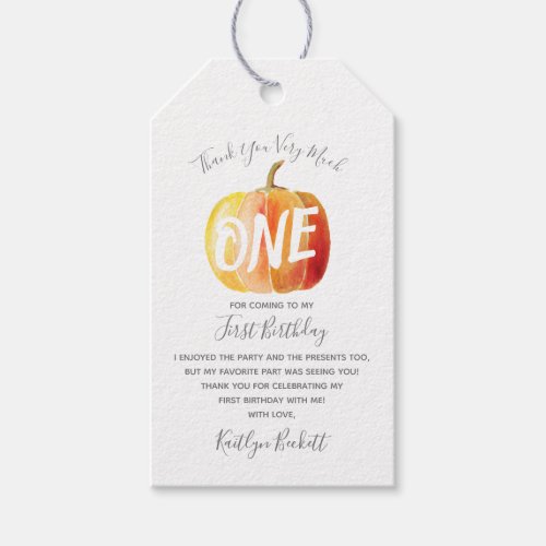 Little Pumpkin 1st Birthday Thank You Gift Tags