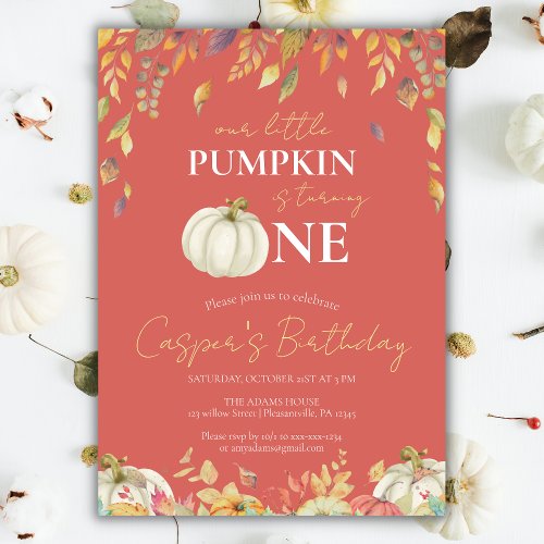 Little Pumpkin 1st Birthday Watercolor Fall  Invitation