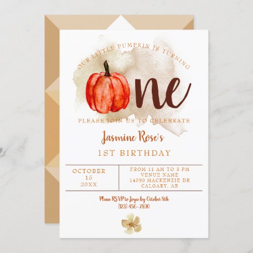 Little Pumpkin 1st Birthday Watercolor Orange Fall Invitation