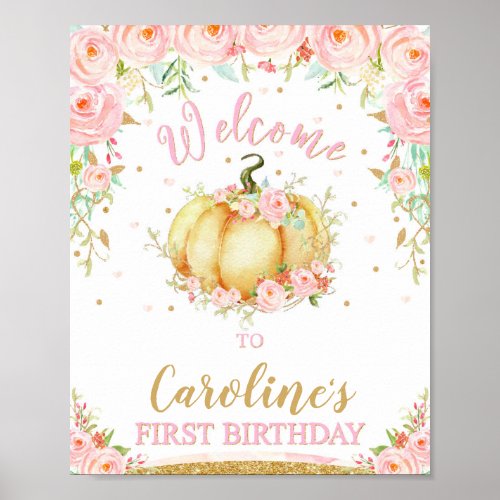 Little Pumpkin 1st Birthday Welcome Poster Sign