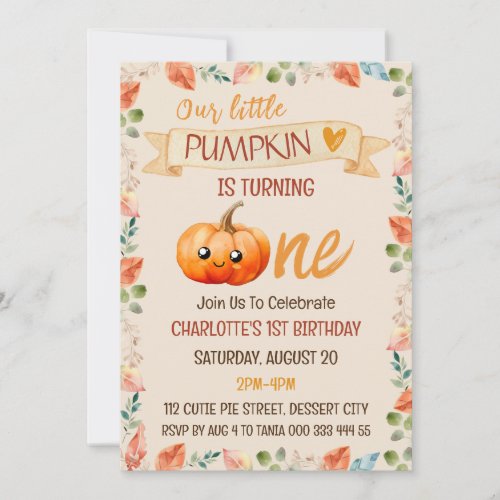 Little Pumpkin 1st First Birthday Party Fall Invitation