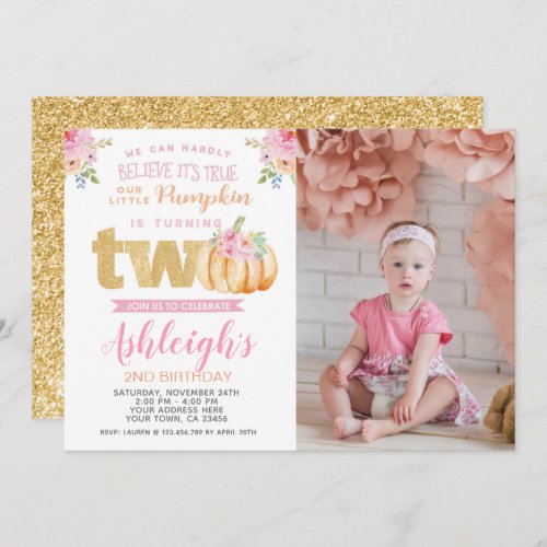 Little Pumpkin 2nd Birthday Invitation with Photo