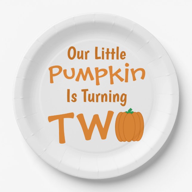 Little Pumpkin 2nd Birthday Paper Plates (Front)