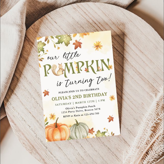 Little Pumpkin 2nd Birthday Party Invitation (Creator Uploaded)