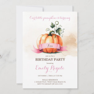 Little Pumpkin 5th Birthday Invitation Girl