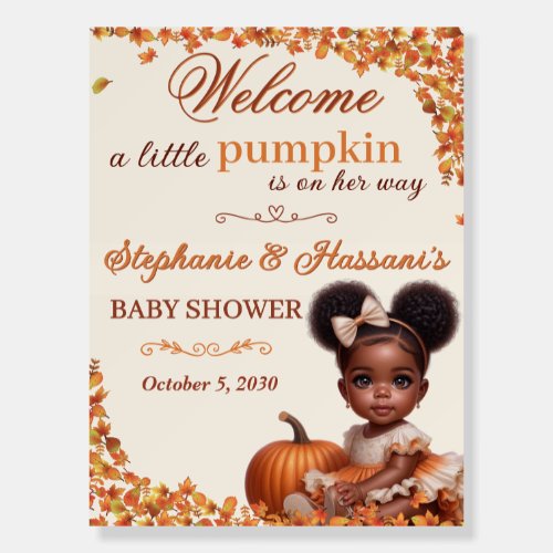 Little Pumpkin Afro Puff Fall Baby Shower Sign