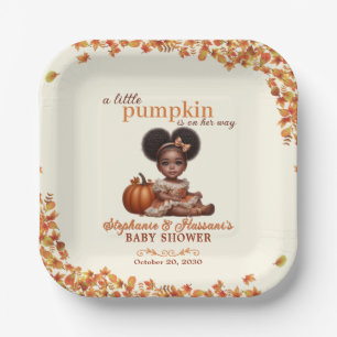 Little Pumpkin Afro Puff Girl Fall Baby Shower Paper Plates