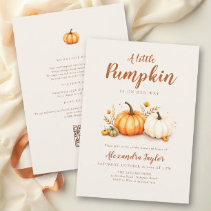 Little Pumpkin All One QR Floral Fall Baby Shower Invitation