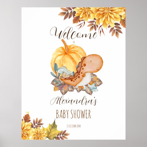 Little pumpkin and dinosaur baby shower welcome poster