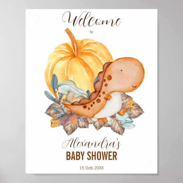 Little pumpkin and dinosaur baby shower welcome poster (Front)