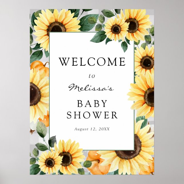 Little Pumpkin and Sunflowers Baby Shower Welcome Poster (Front)