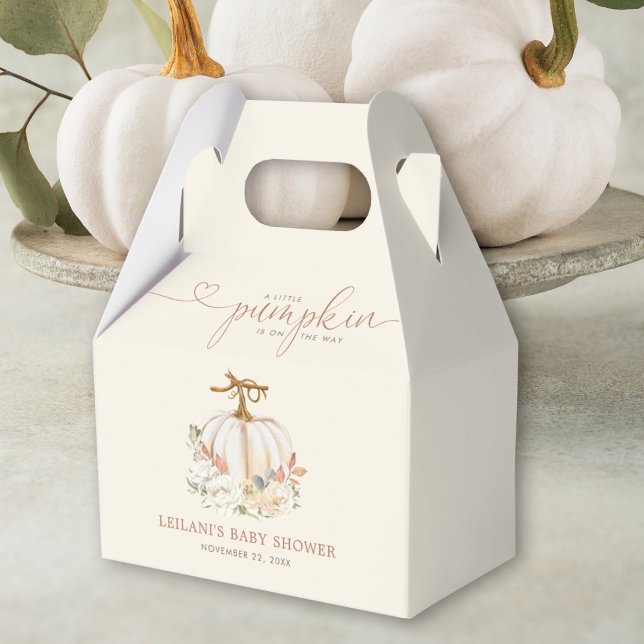Little Pumpkin Autumn Baby Shower Favor Boxes (Autumn is in the air with this little pumpkin on the way fall floral baby shower favor box.)