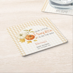 Little Pumpkin Autumn Baby Shower Square Paper Coaster