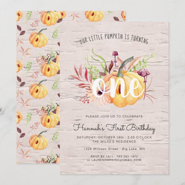 Little Pumpkin Autumn Birthday Party Invitation (Front/Back)